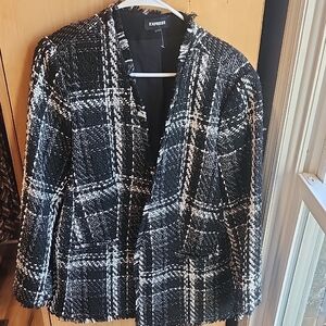 Express Women's Black and White Plaid Blazer